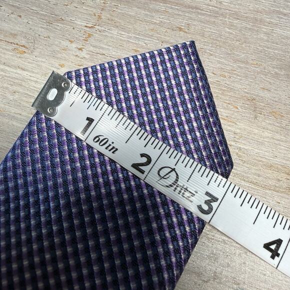 Pronto Uomo 100% Silk Tie Platinum Purple & Blue Check Hand Made 3.5” x 60” - Picture 7 of 7
